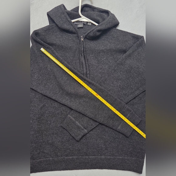 DKNY SZ L Essential 100% Wool Laine  Dark Charcoal Gray1/2 Zip-Up Hooded Sweater - Picture 11 of 12